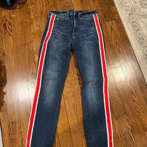 Gap skinny jeans with red and white stripe side detail